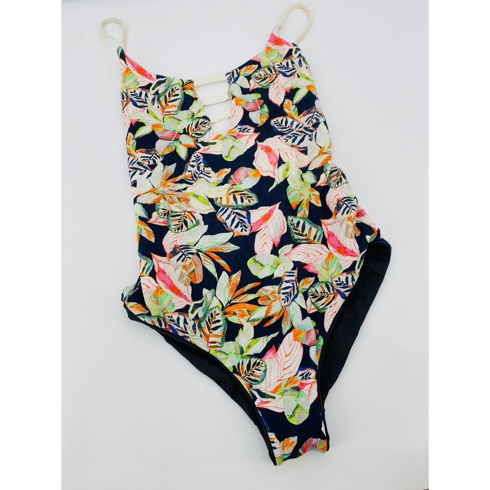 Maaji One Piece Swimsuit Womens M Multicolor Floral Reversible Lace Up Back